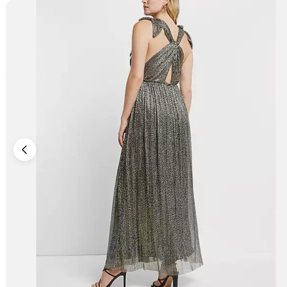Express Rachel Zoe Metallic Shoulder Tie Pleated Maxi Dress